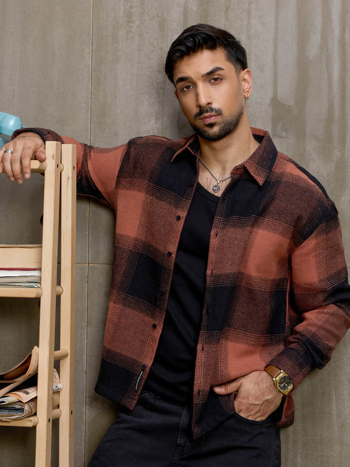 Cahoot Men's Rust Vignette Checkered Oversized Shirt - view 2