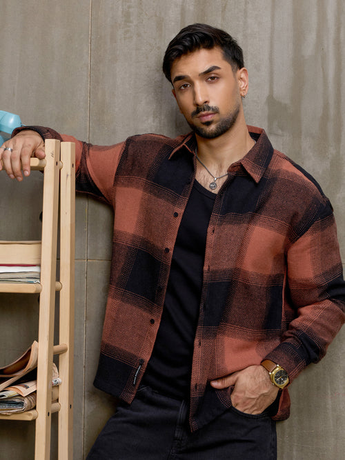 Cahoot Men's Rust Vignette Checkered Oversized Shirt - view 2