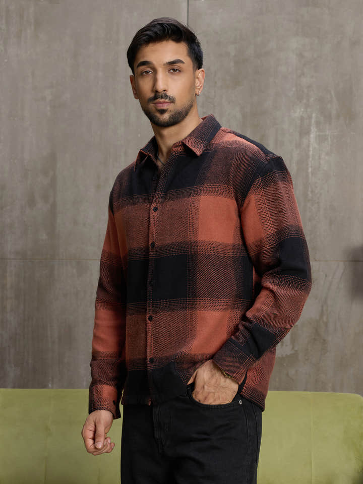 Cahoot Men's Rust Vignette Checkered Oversized Shirt - view 3
