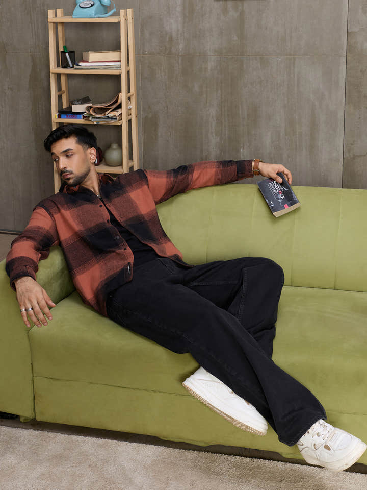 Cahoot Men's Rust Vignette Checkered Oversized Shirt - view 5