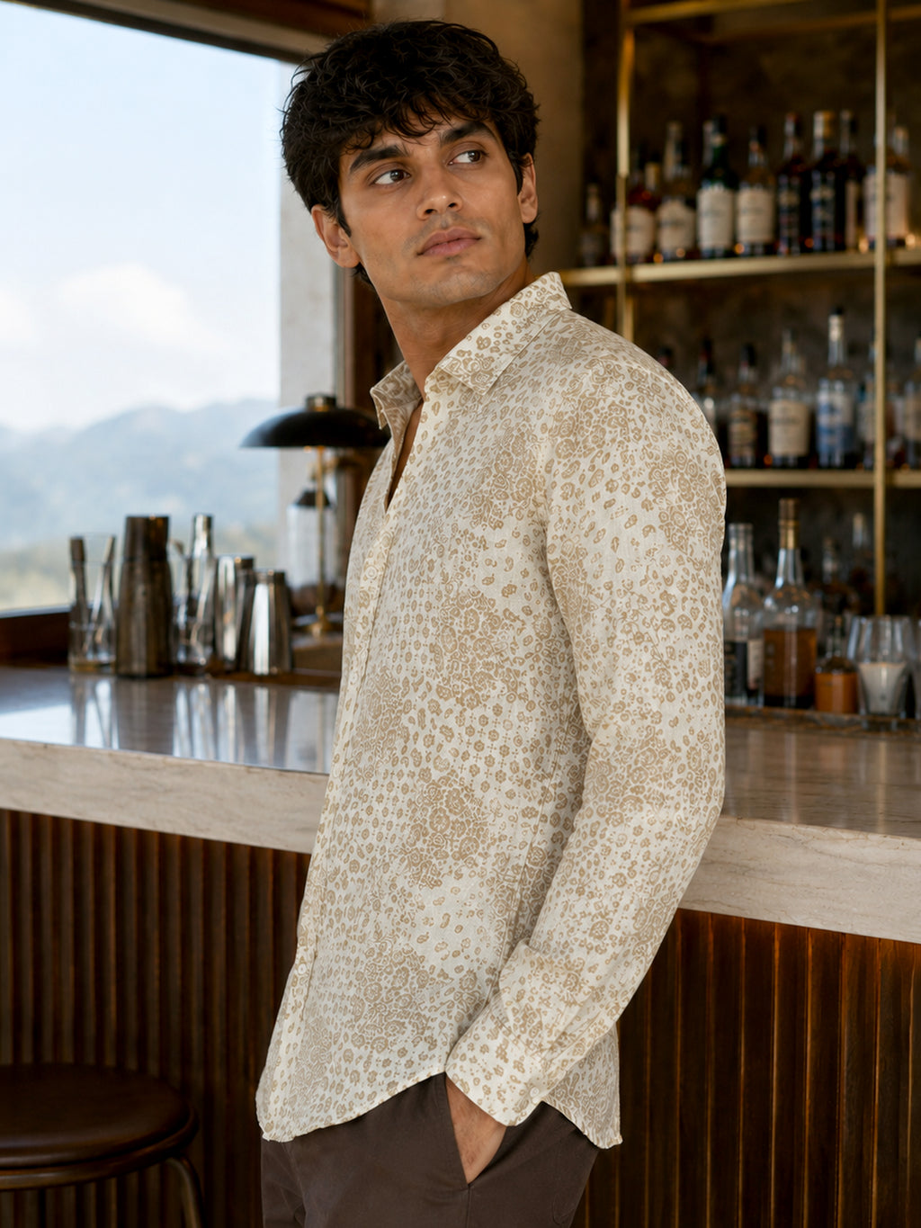 CAHOOT Men's Cream Paisley Printed Cotton Regular Fit Shirt - view 2