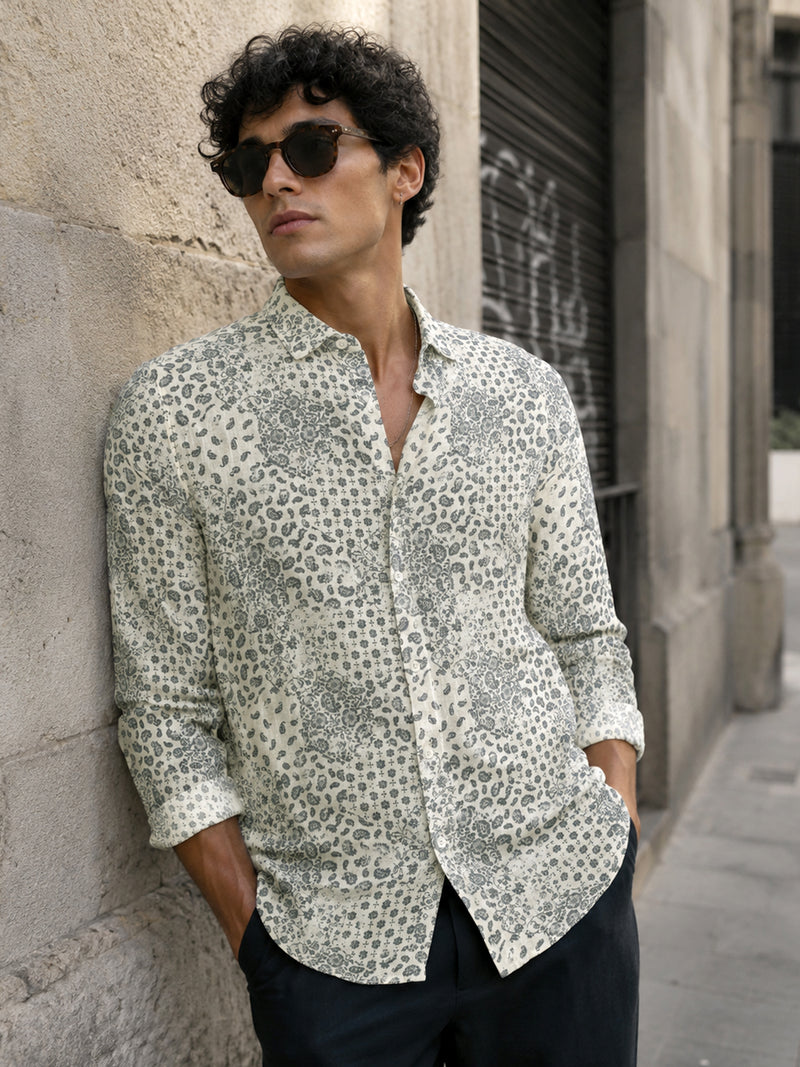 CAHOOT Men's Off-White Floral Printed Cotton Regular Fit Shirt - view 1