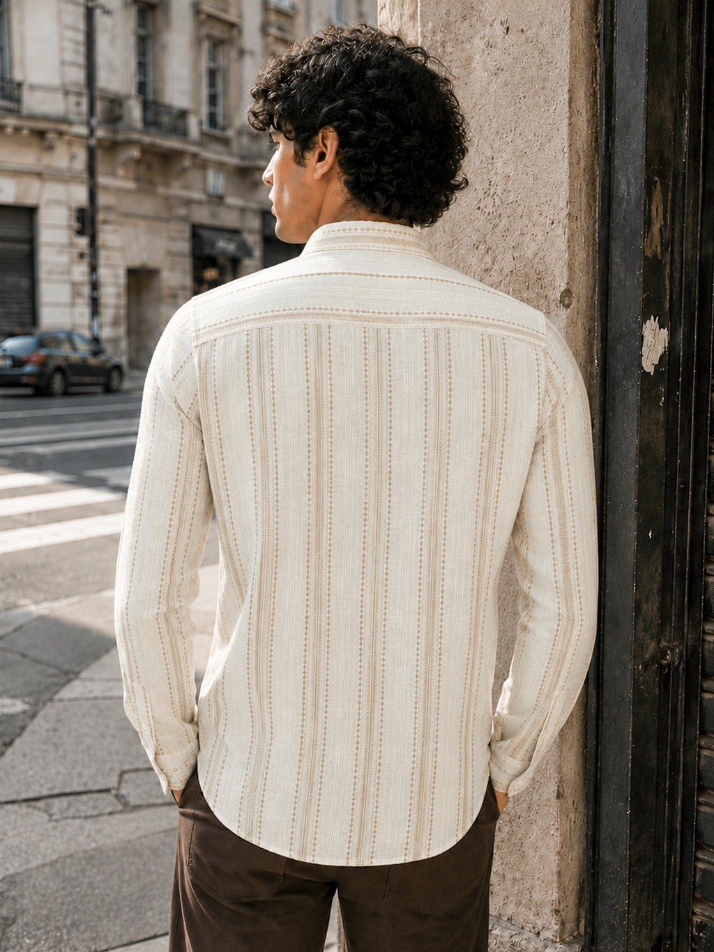 CAHOOT Men's Beige Striped Cotton Regular Fit Shirt - view 3
