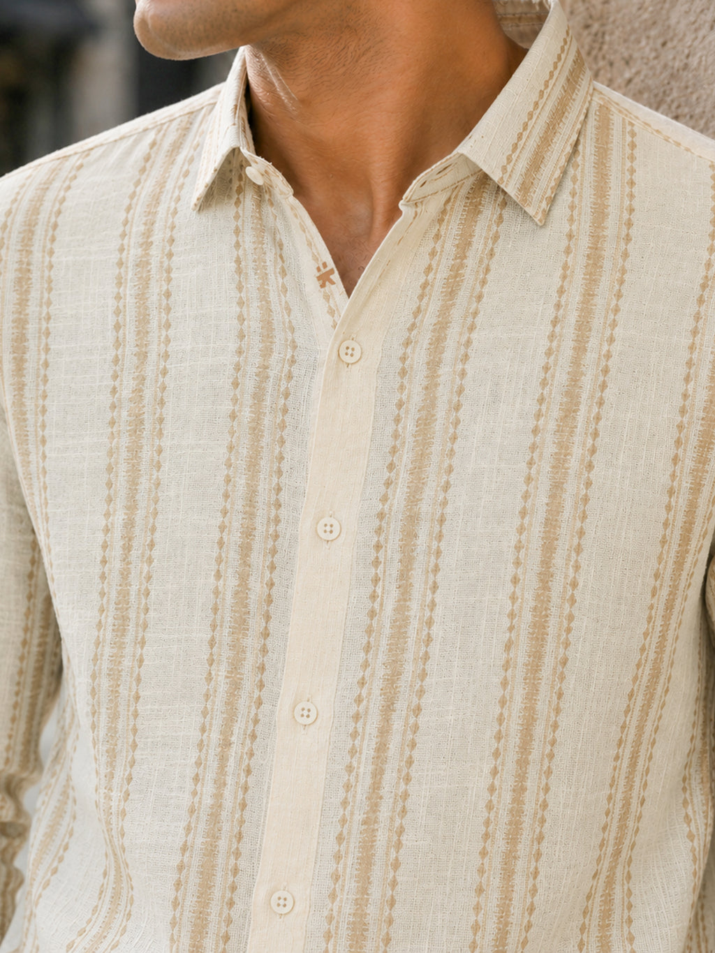 CAHOOT Men's Beige Striped Cotton Regular Fit Shirt - view 5