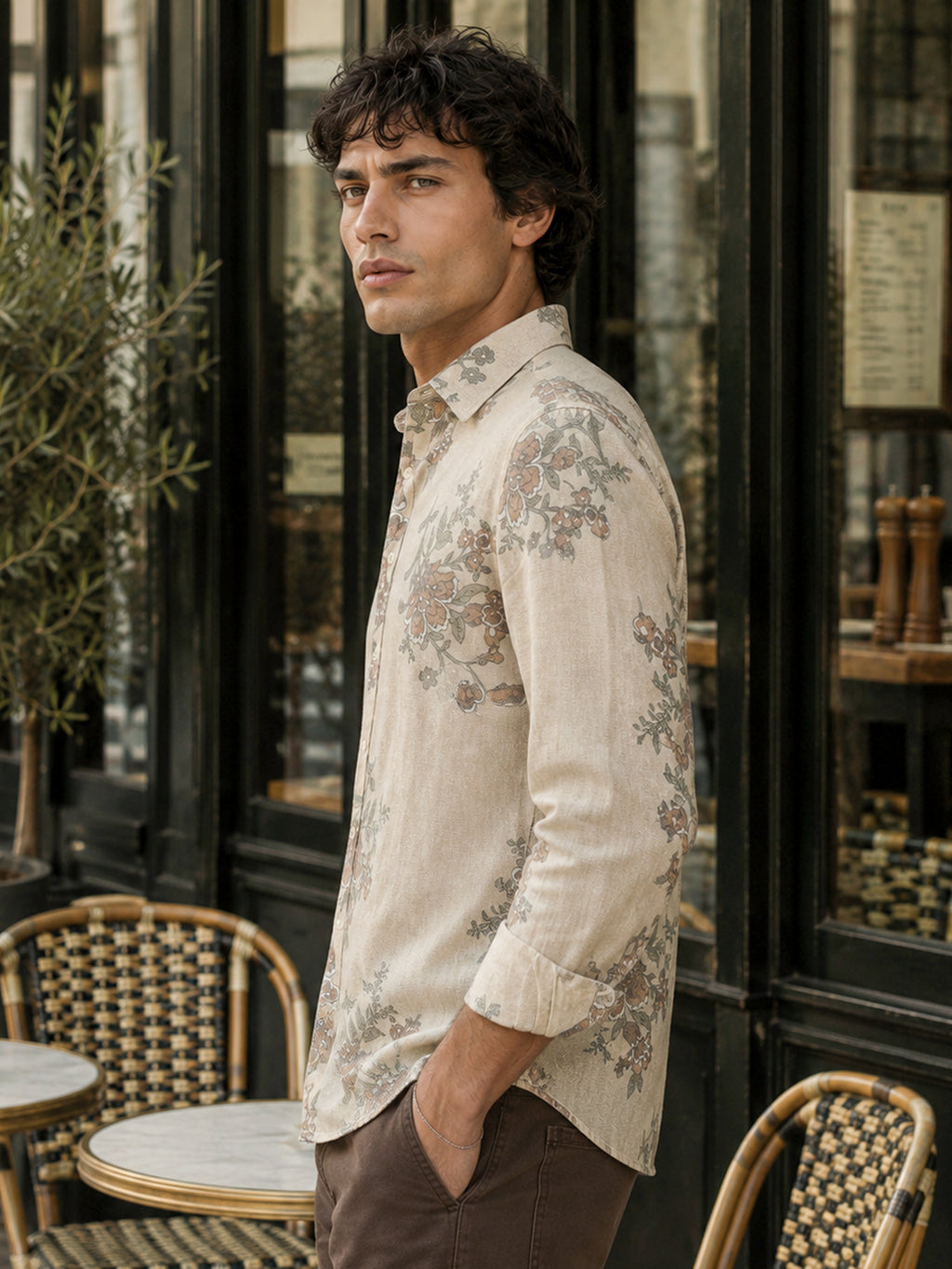 CAHOOT Men's Beige Floral Printed Rayon Regular Fit Shirt - view 2