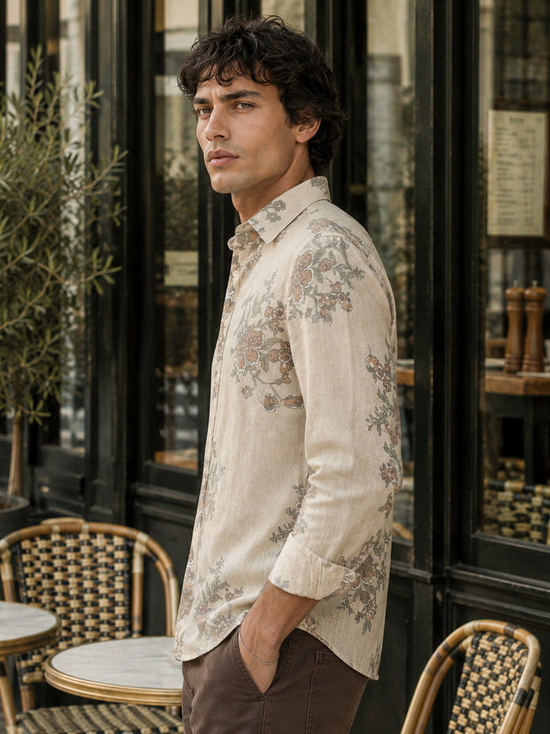 CAHOOT Men's Beige Floral Printed Rayon Regular Fit Shirt - view 2