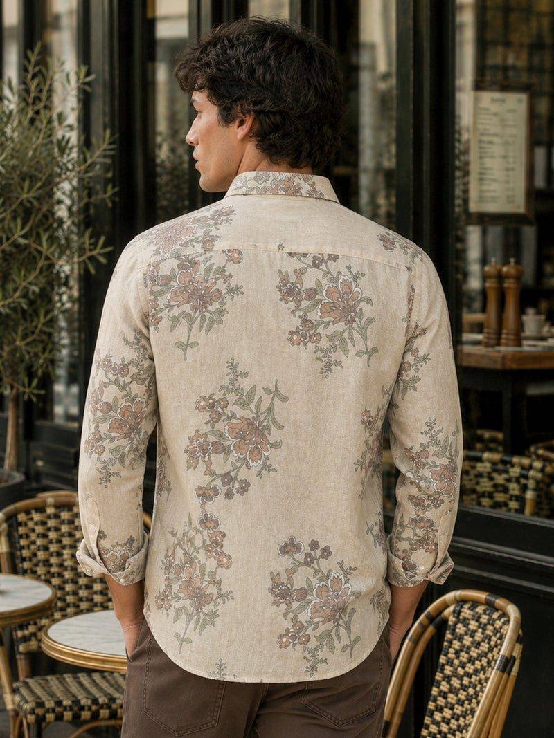 CAHOOT Men's Beige Floral Printed Rayon Regular Fit Shirt - view 3