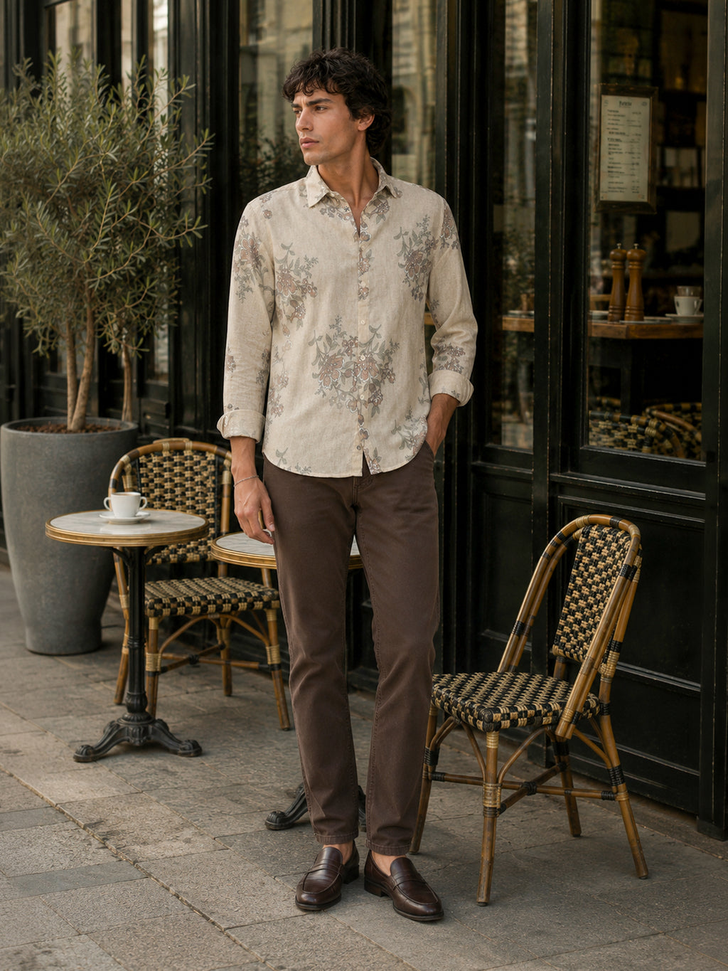 CAHOOT Men's Beige Floral Printed Rayon Regular Fit Shirt - view 4