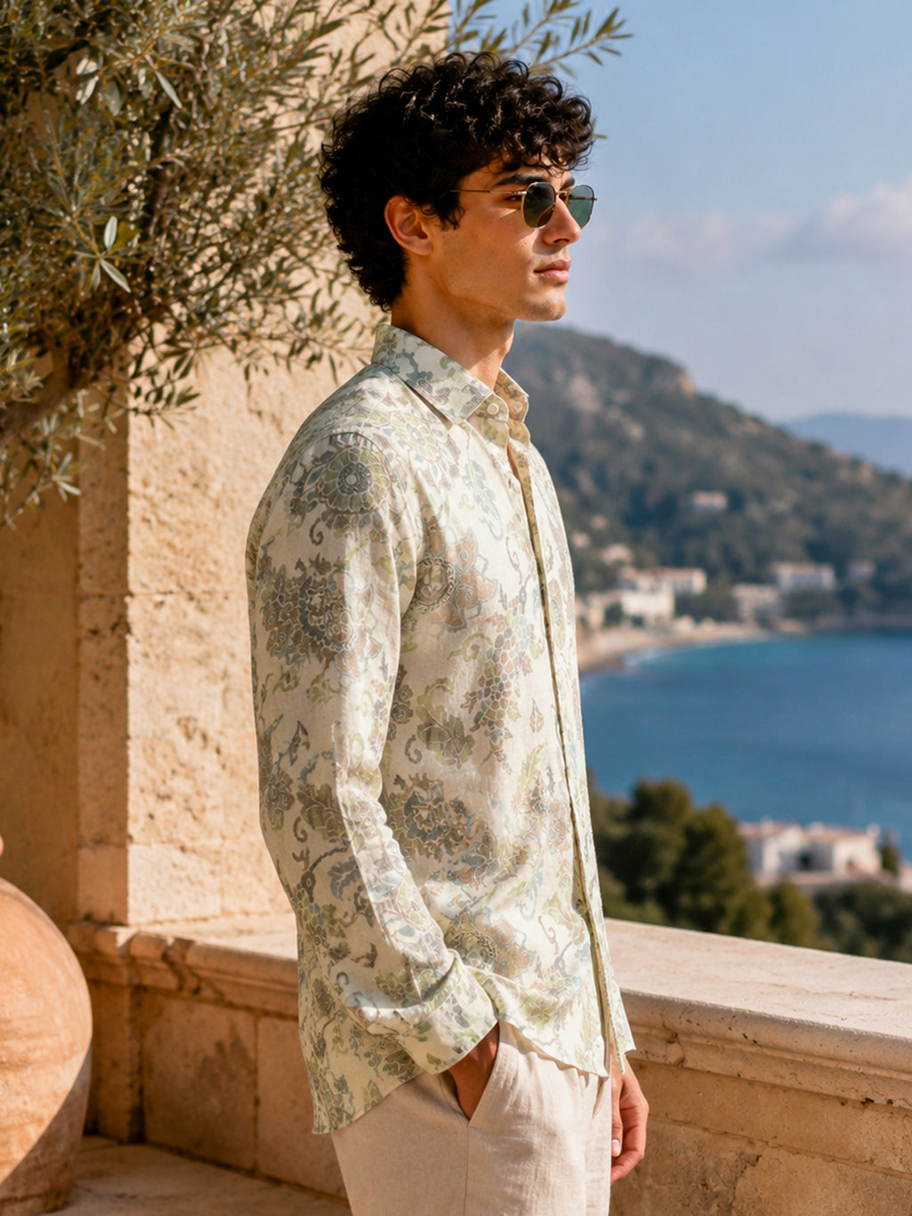 CAHOOT Men's Sage Green Paisley Printed Rayon Regular Fit Shirt - view 2