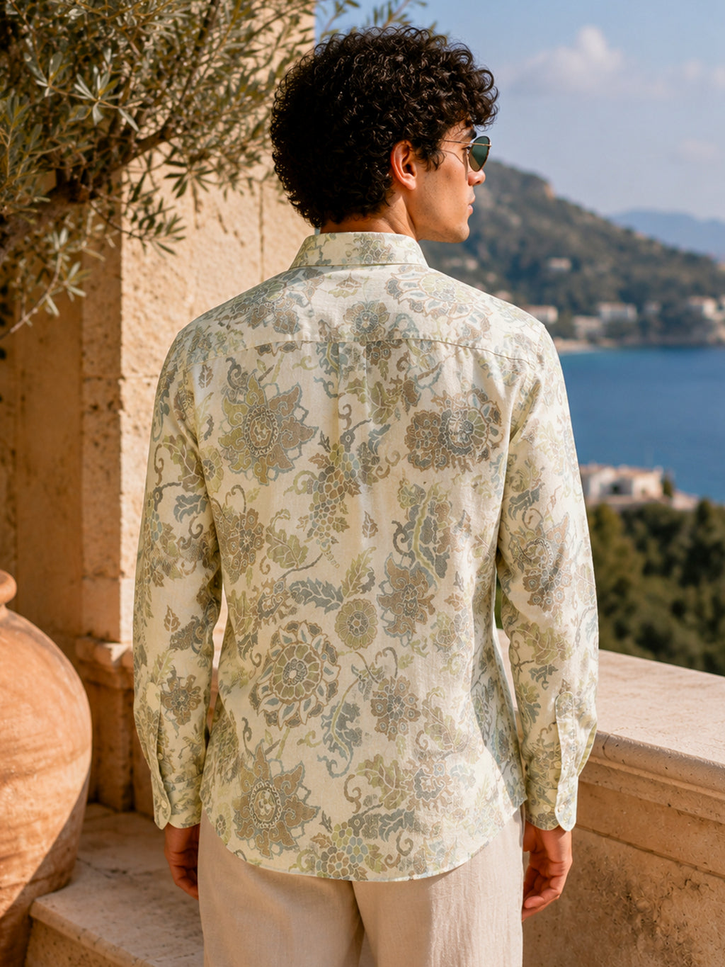 CAHOOT Men's Sage Green Paisley Printed Rayon Regular Fit Shirt - view 3