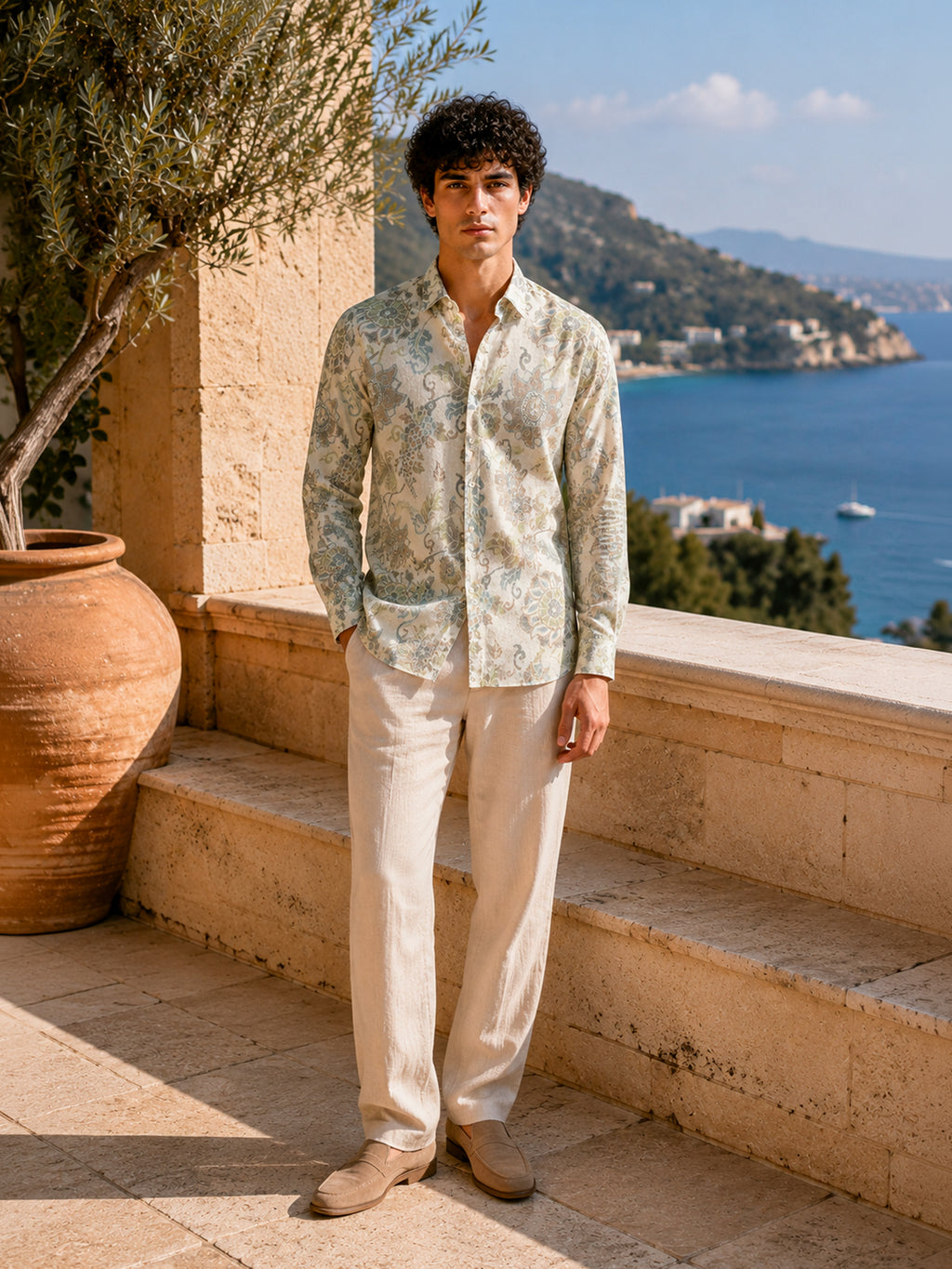 CAHOOT Men's Sage Green Paisley Printed Rayon Regular Fit Shirt - view 4