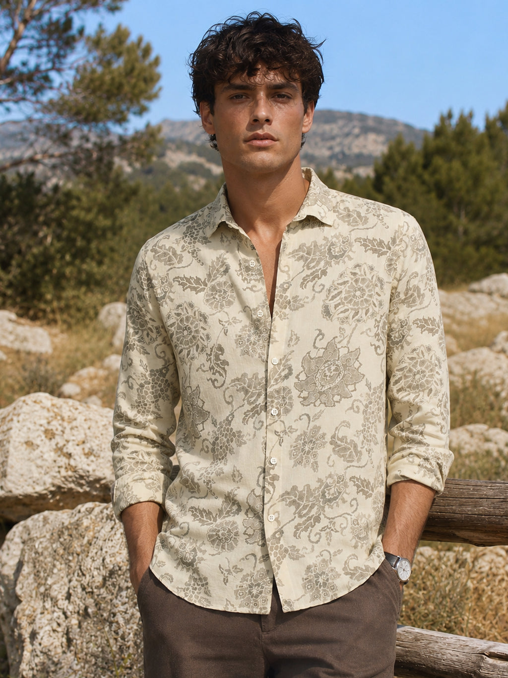 CAHOOT Men's Ivory Damask Printed Regular Fit Shirt - view 2
