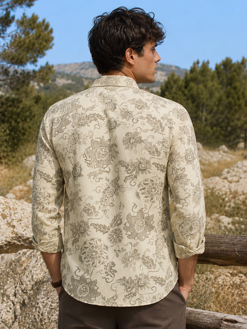 CAHOOT Men's Ivory Damask Printed Regular Fit Shirt - view 3