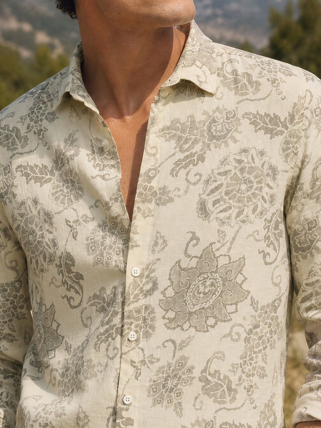 CAHOOT Men's Ivory Damask Printed Regular Fit Shirt - view 5