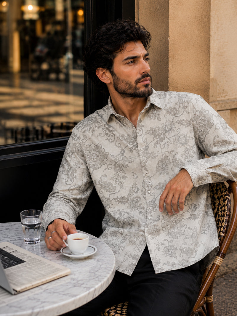 CAHOOT Men's Grey Paisley Printed Regular Fit Shirt - view 1