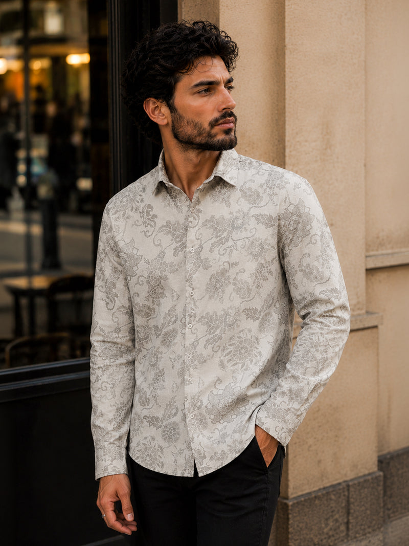 CAHOOT Men's Grey Paisley Printed Regular Fit Shirt - view 2