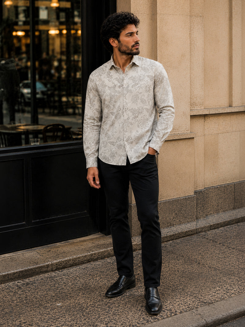 CAHOOT Men's Grey Paisley Printed Regular Fit Shirt - view 4