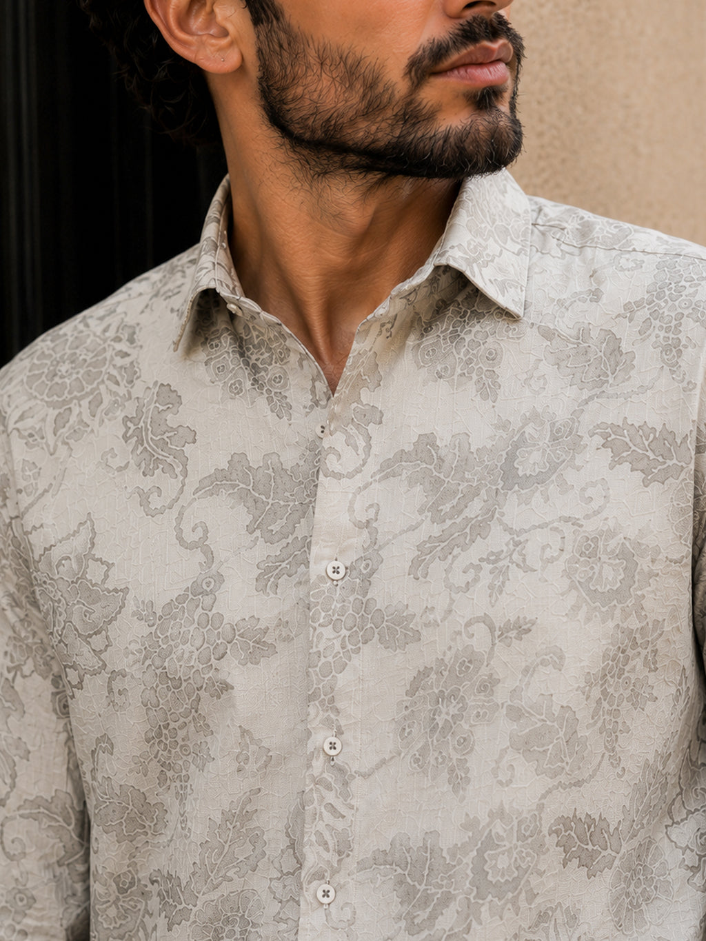 CAHOOT Men's Grey Paisley Printed Regular Fit Shirt - view 5