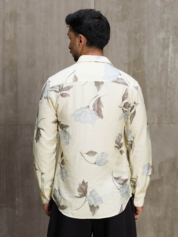 Cahoot Men's Cream Botanical Printed Regular Fit Shirt - view 3