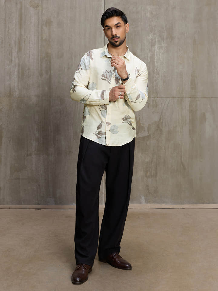 Cahoot Men's Cream Botanical Printed Regular Fit Shirt - view 4