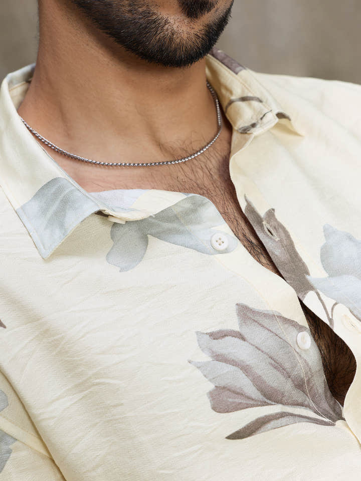 Cahoot Men's Cream Botanical Printed Regular Fit Shirt - view 8