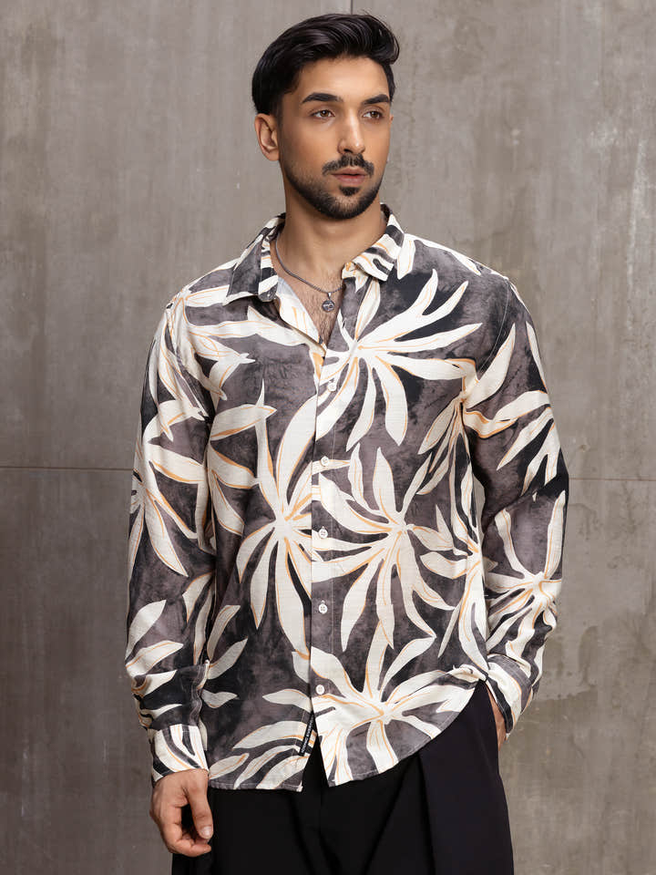 Cahoot Men's Grey Botanical Printed Regular Fit Shirt - view 2