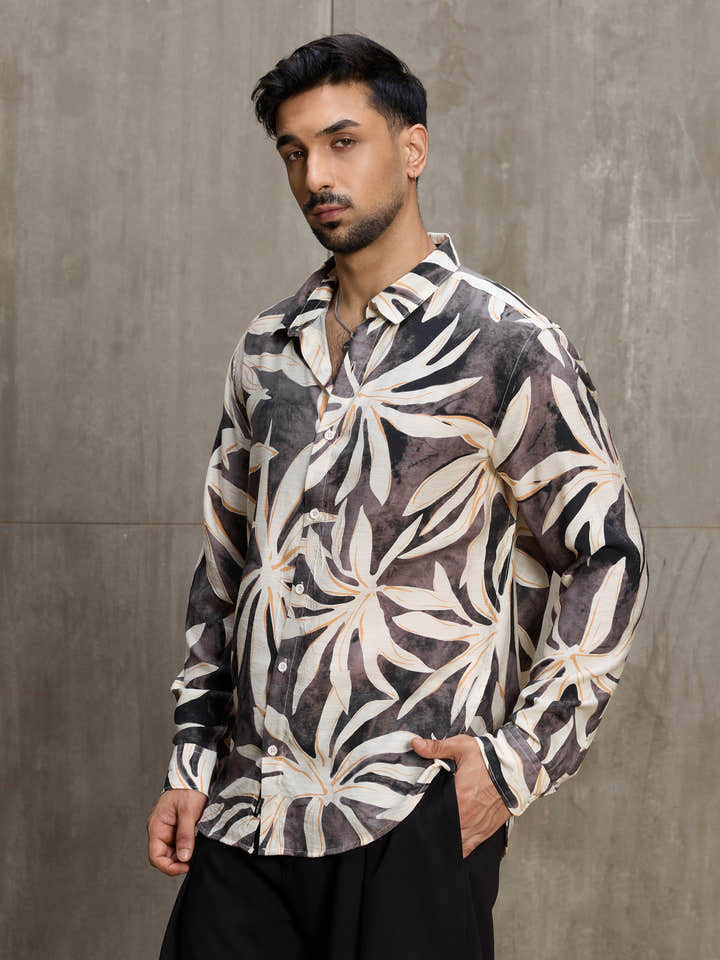 Cahoot Men's Grey Botanical Printed Regular Fit Shirt - view 3