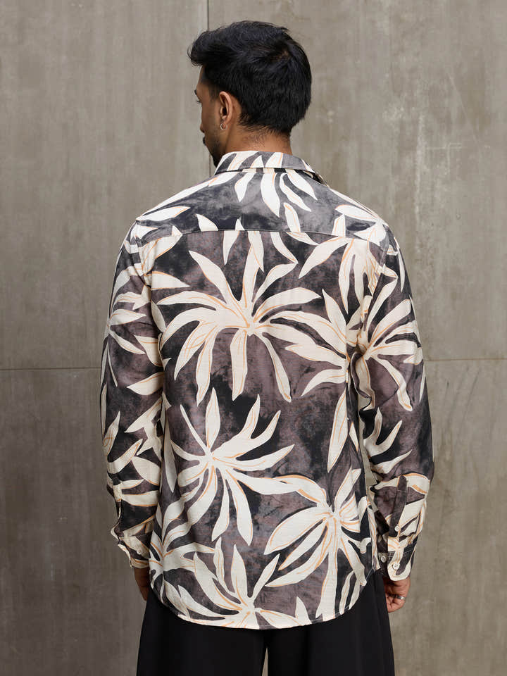 Cahoot Men's Grey Botanical Printed Regular Fit Shirt - view 4