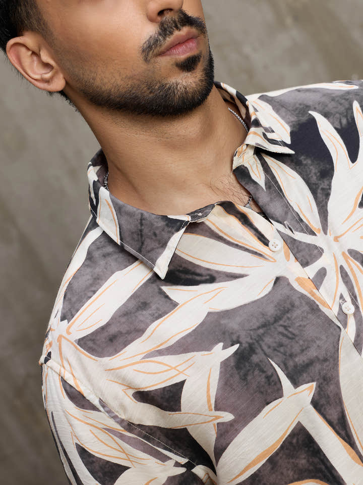 Cahoot Men's Grey Botanical Printed Regular Fit Shirt - view 8