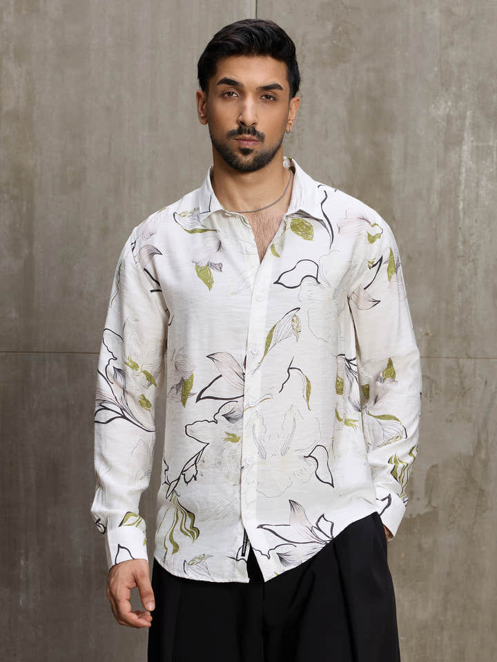 Cahoot Men's White Botanical Printed Regular Fit Shirt - view 2