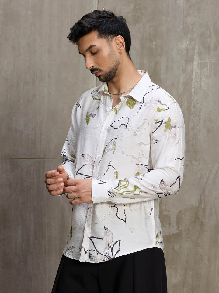 Cahoot Men's White Botanical Printed Regular Fit Shirt - view 3
