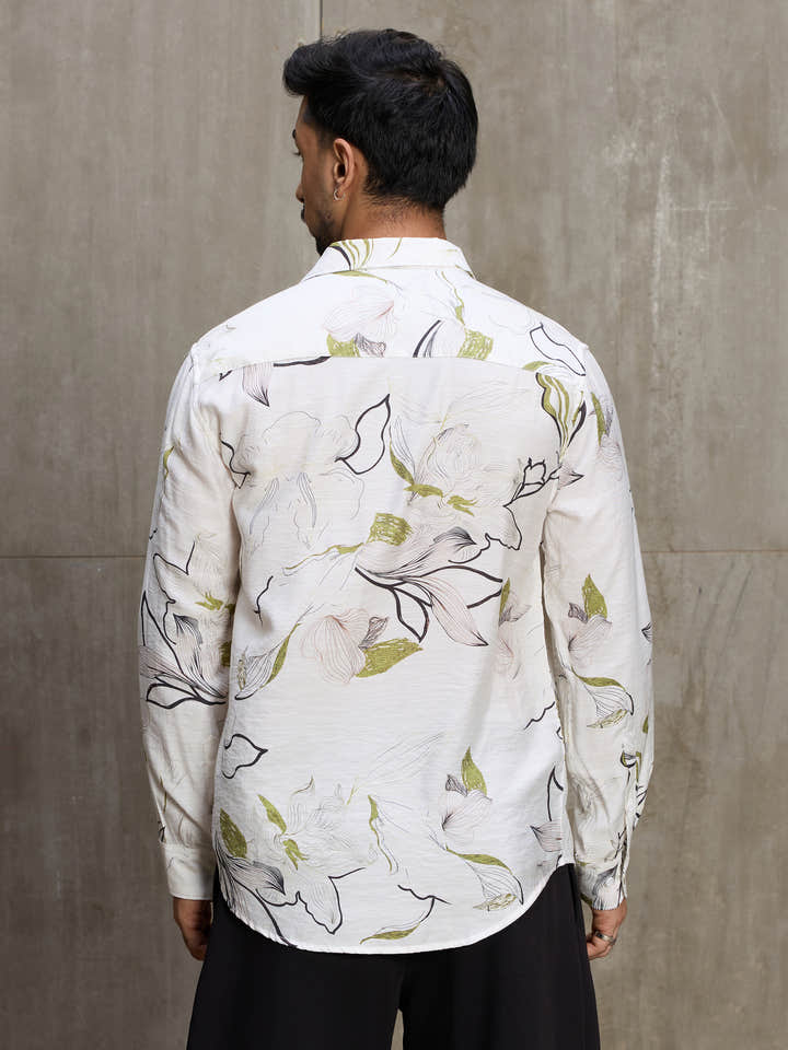 Cahoot Men's White Botanical Printed Regular Fit Shirt - view 4