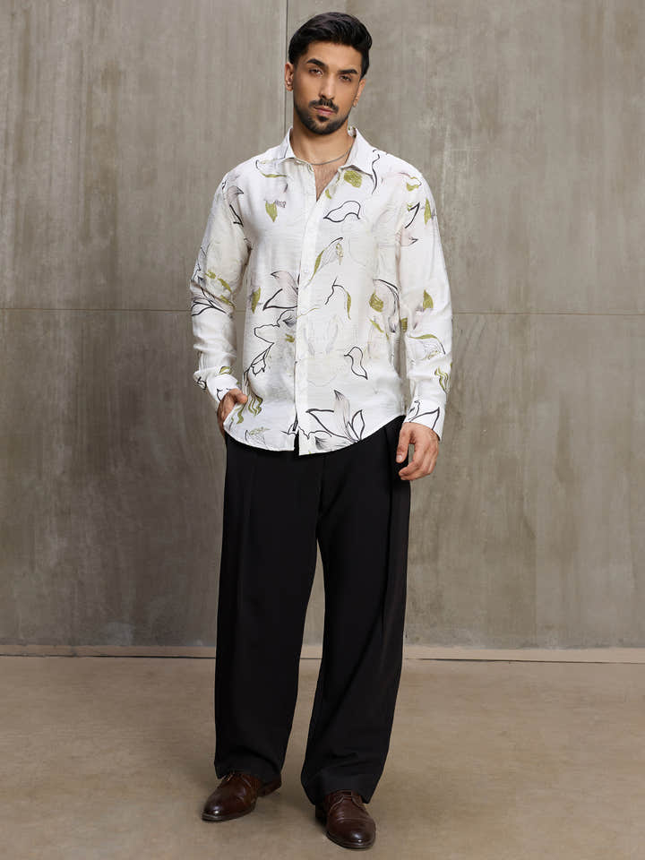 Cahoot Men's White Botanical Printed Regular Fit Shirt - view 5
