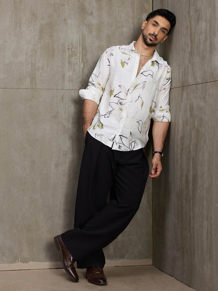 Cahoot Men's White Botanical Printed Regular Fit Shirt - view 6