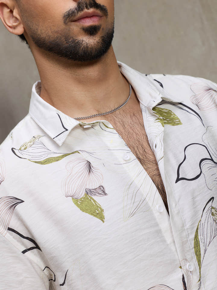 Cahoot Men's White Botanical Printed Regular Fit Shirt - view 7
