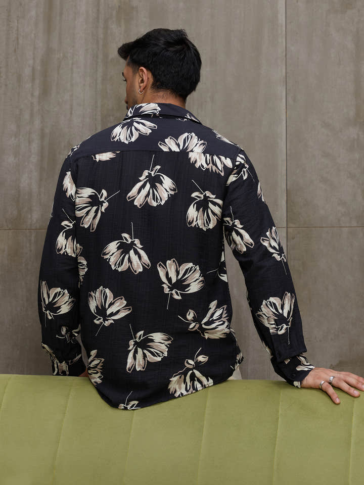 Cahoot Men's Black Botanical Printed Regular Fit Shirt - view 4
