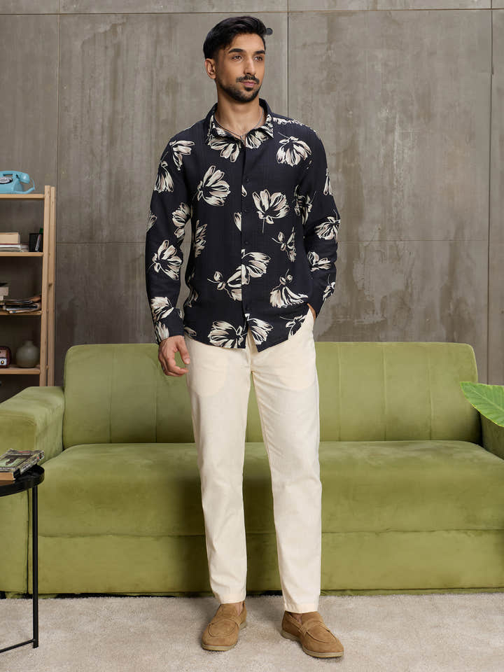 Cahoot Men's Black Botanical Printed Regular Fit Shirt - view 5