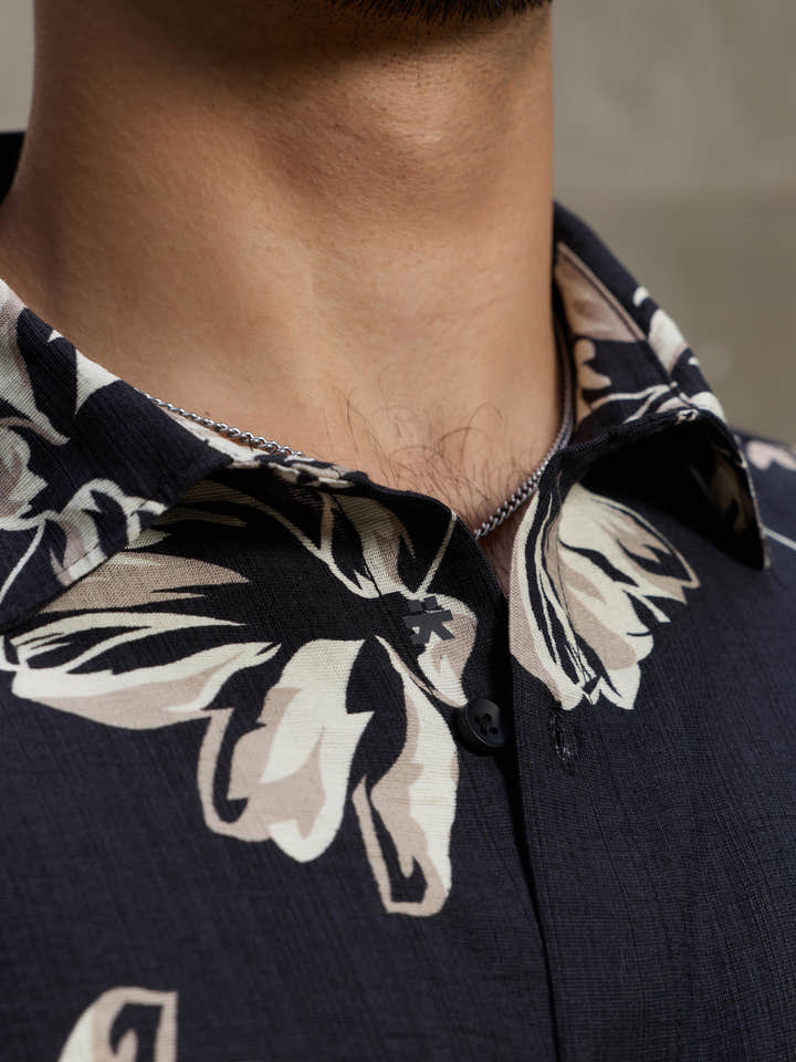 Cahoot Men's Black Botanical Printed Regular Fit Shirt - view 8