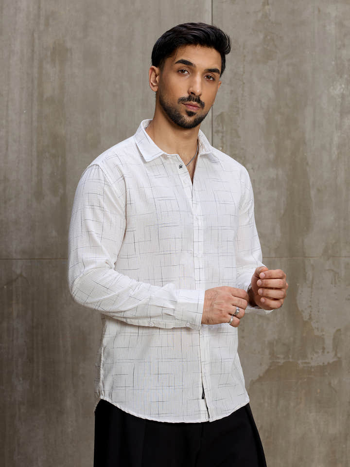 Cahoot Men's White Crosshatch Printed Regular Fit Shirt - view 3