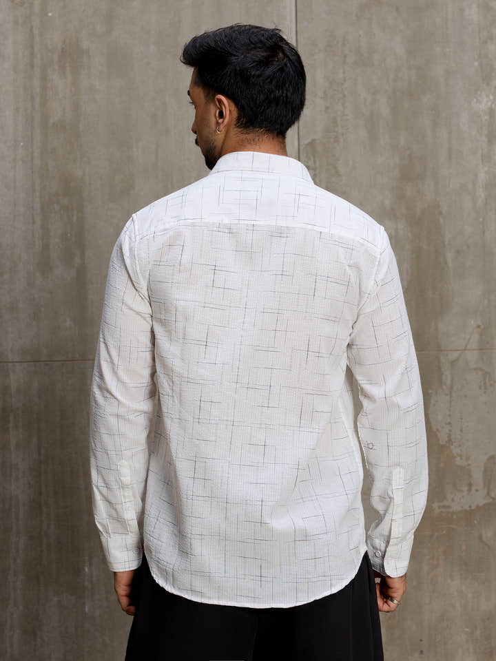 Cahoot Men's White Crosshatch Printed Regular Fit Shirt - view 4