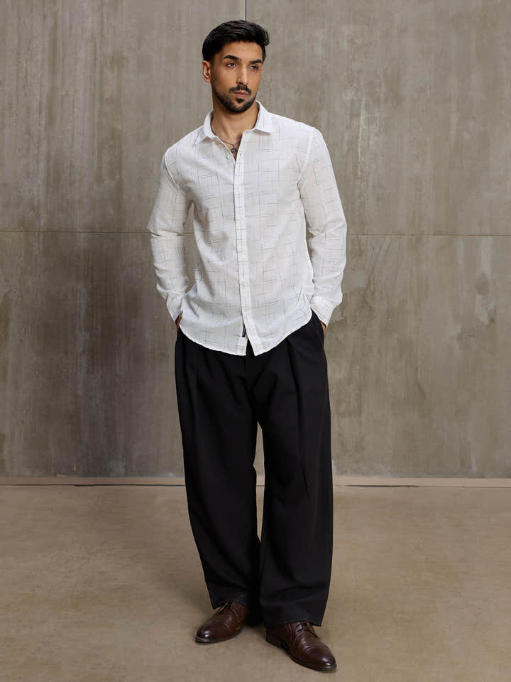 Cahoot Men's White Crosshatch Printed Regular Fit Shirt - view 5