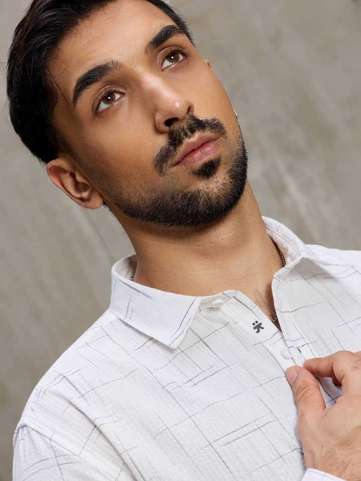 Cahoot Men's White Crosshatch Printed Regular Fit Shirt - view 7
