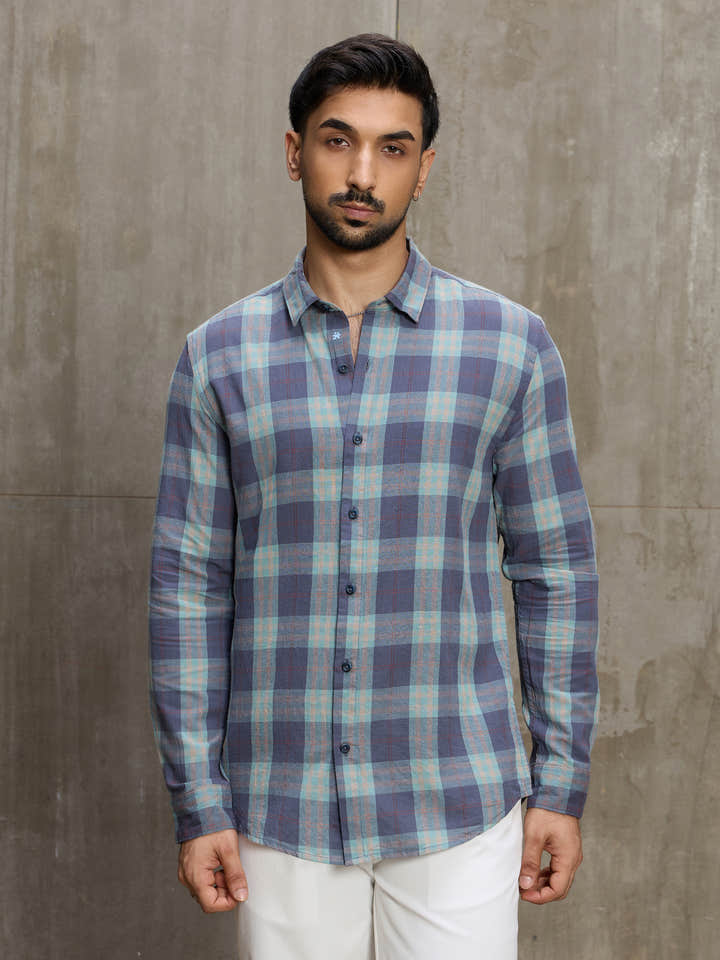 Cahoot Men's Blue Plaid Checkered Regular Fit Shirt - view 2