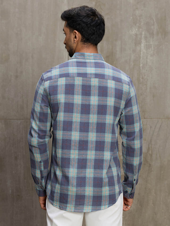Cahoot Men's Blue Plaid Checkered Regular Fit Shirt - view 4