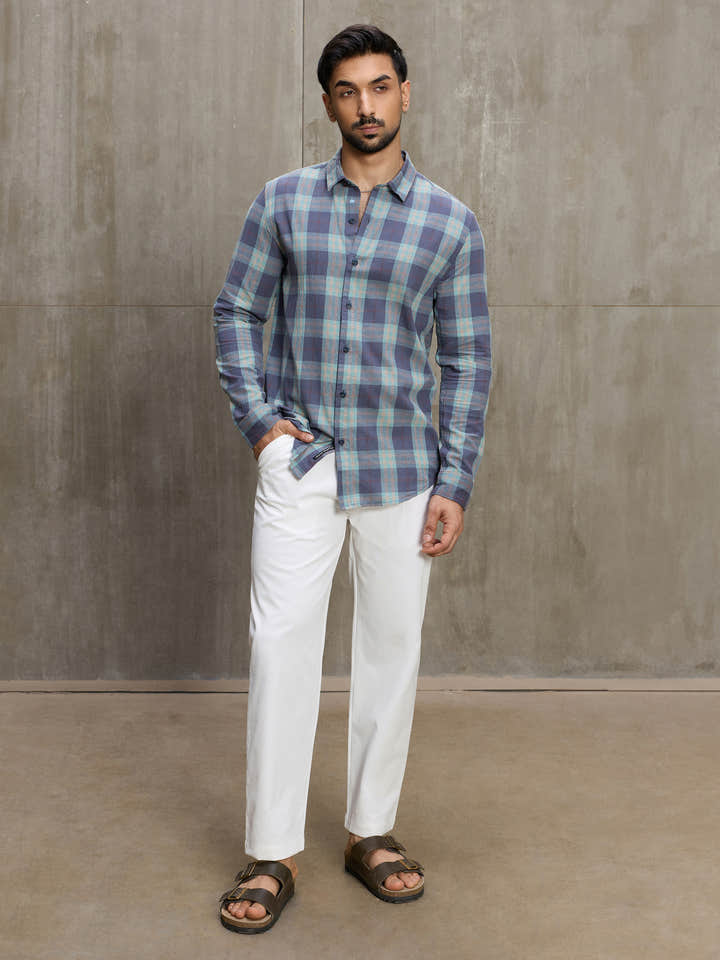 Cahoot Men's Blue Plaid Checkered Regular Fit Shirt - view 5