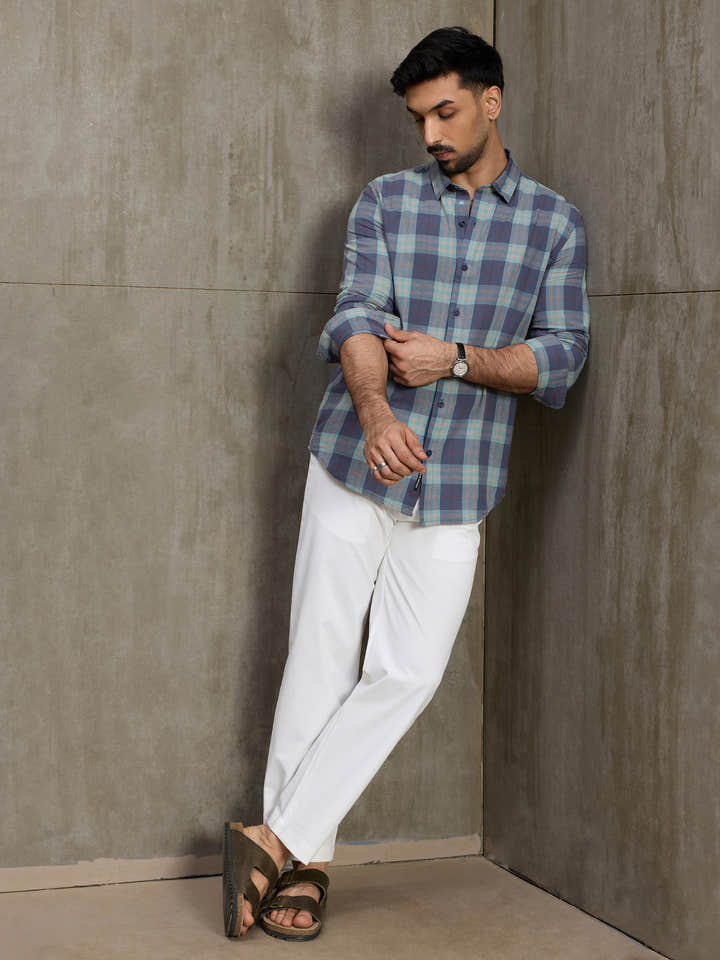 Cahoot Men's Blue Plaid Checkered Regular Fit Shirt - view 6