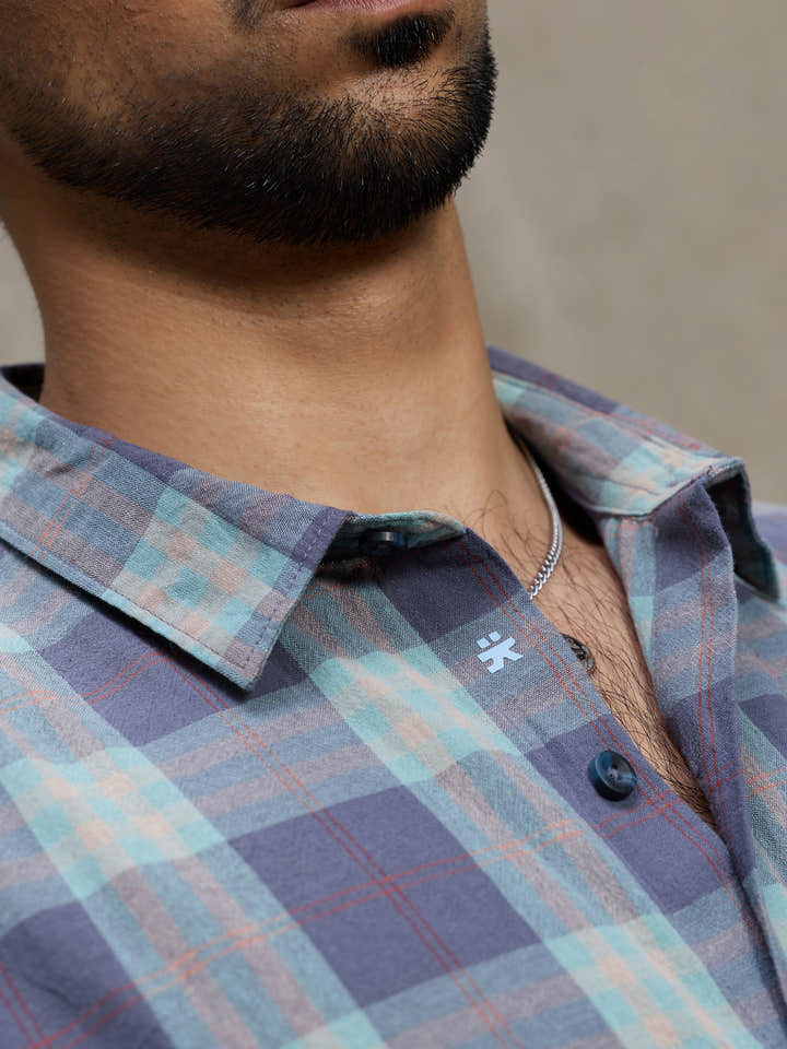 Cahoot Men's Blue Plaid Checkered Regular Fit Shirt - view 8