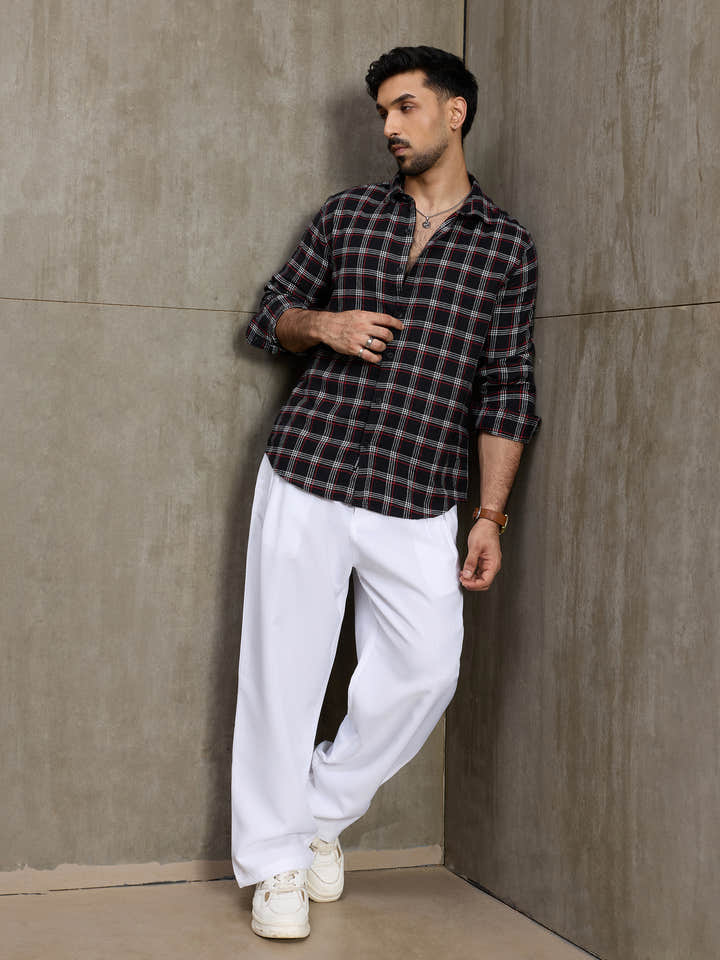 Cahoot Men's Black & Red Plaid Checkered Regular Fit Shirt - view 6