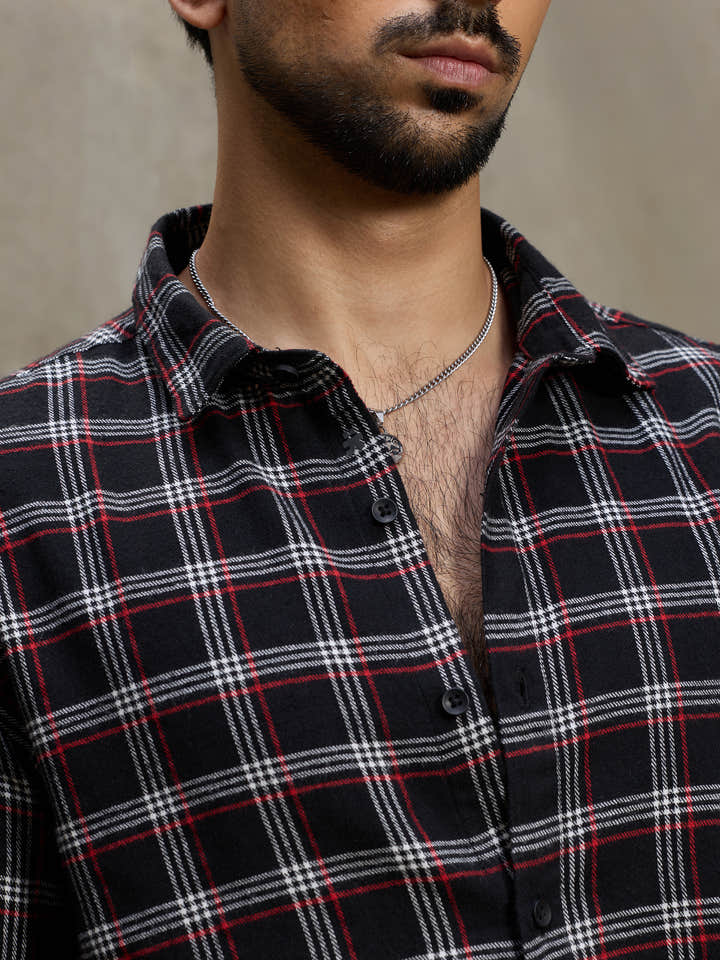 Cahoot Men's Black & Red Plaid Checkered Regular Fit Shirt - view 8
