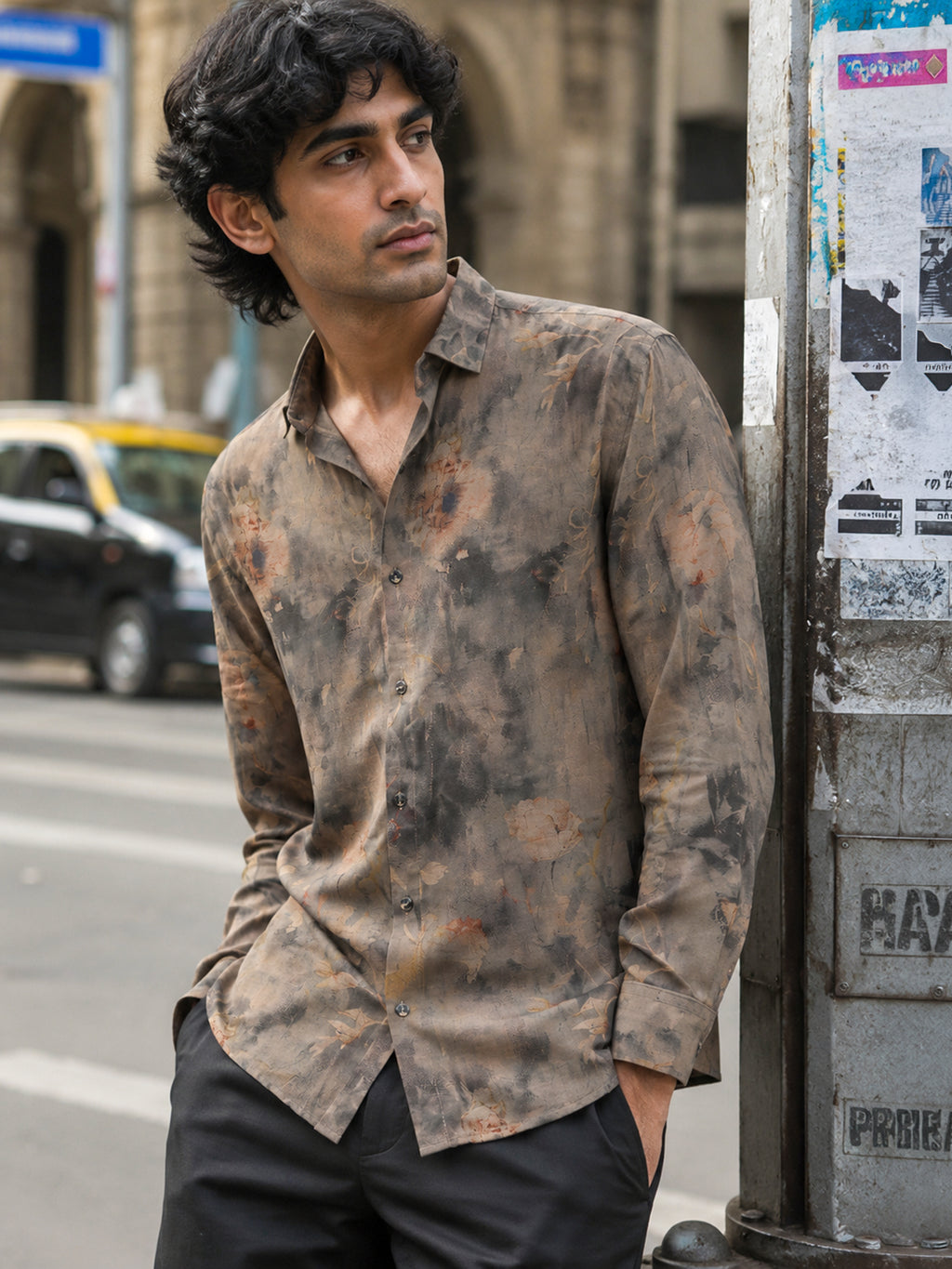 CAHOOT Men's Rust Washed Abstract Printed Regular Fit Shirt - view 1